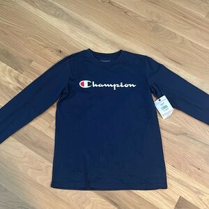 Champion Boys Navy Signature Script Logo Print Long Sleeve T-Shirt Size Large